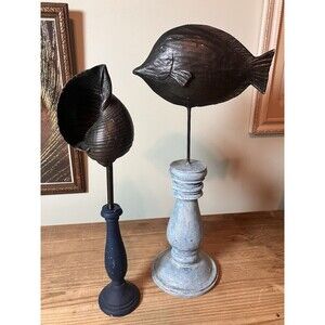Vintage Decorative Fish And Sea Shell On Blue Bases Beach House Decor